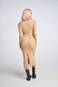 Cam is wearing a size XS Cable Strapped Dress in Merino Wool in color Doe by LITA, view 14