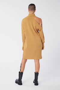 Maya is wearing a size S Cold Shoulder Mock Neck Sweater Tunic in Cotton and Cashmere in color Doe by LITA, view 10