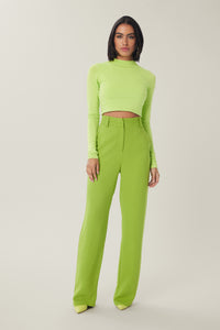 Cam is wearing a size 2 Spark Pant in Viscose Crepe in color Acid Lime by LITA, view 10