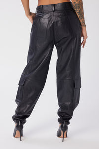 Model is wearing a size 4 Balloon Pants in Leather in color Black by LITA, view 4