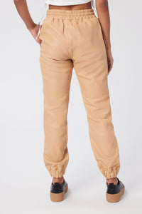 Model is wearing a size S Jogger in Leather in color Doe by LITA, view 4