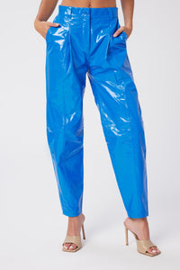 Model is wearing a size 24 Peg Trouser in Glazed Leather in color Princess Blue by LITA, view 1