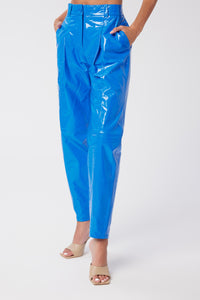 Model is wearing a size 24 Peg Trouser in Glazed Leather in color Princess Blue by LITA, view 3