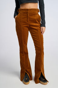 Cam is wearing a size 0 Flared Leg Pant in Corduroy in color Doe by LITA, view 2