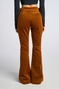 Cam is wearing a size 0 Flared Leg Pant in Corduroy in color Doe by LITA, view 5
