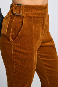 Cam is wearing a size 0 Flared Leg Pant in Corduroy in color Doe by LITA, view 6