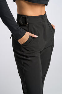 Model is wearing a size 0 Flared Leg Suit Pant in Crepe in color Black by LITA, view 10