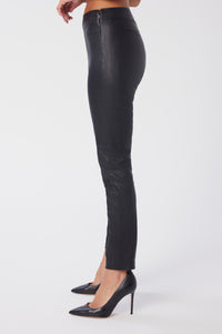 Model is wearing a size 4 Leader Track Pant In Leather in color Black by LITA, view 3