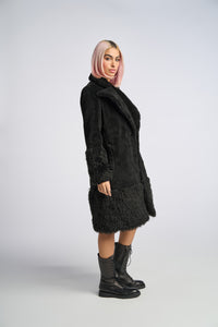 Cam is wearing a size XS The Teddy Coat in Faux Fur in color Black by LITA, view 9