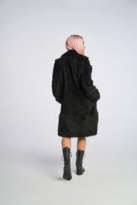 Cam is wearing a size XS The Teddy Coat in Faux Fur in color Black by LITA, view 10