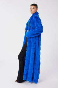 Maya is wearing a size S The Encore Coat in Faux Fur in color Princess Blue by LITA, view 6
