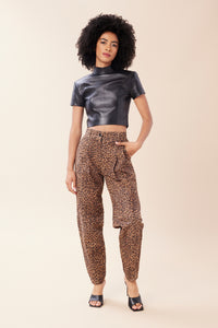Imoni is wearing a size XS Cropped Strong Shoulder Tee in Leather in color Black by LITA, view 11